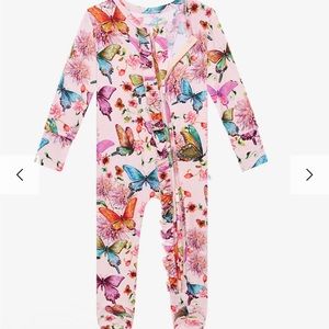 Posh peanut Watercolor Butterfly Footie Ruffled Zippered One Piece pajama